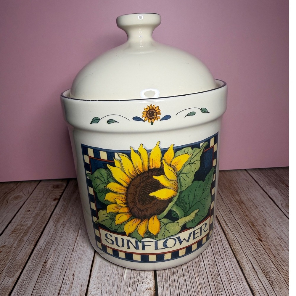 Susan Winget Sunflower Lidded Container Ceramic Vintage 1990s